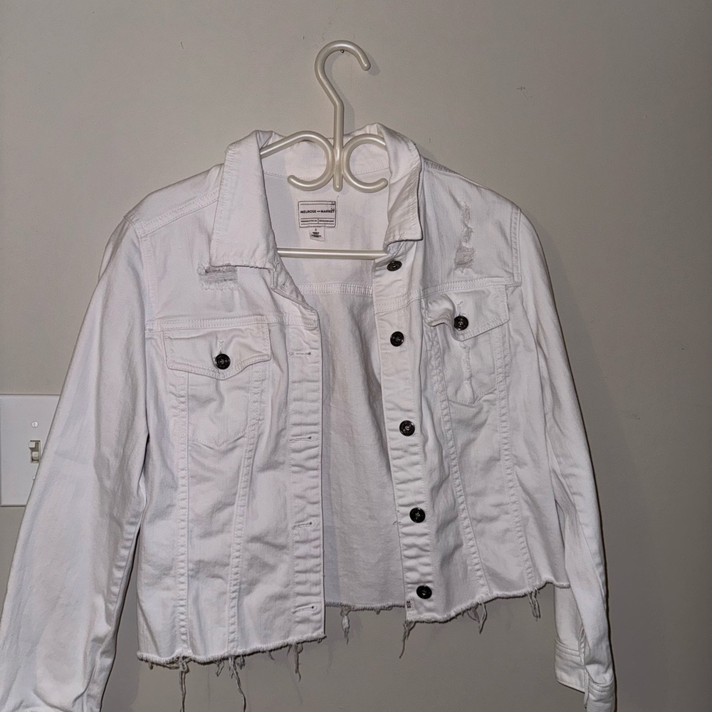 Melrose and Market White Jean Jacket Classic Cropped Design